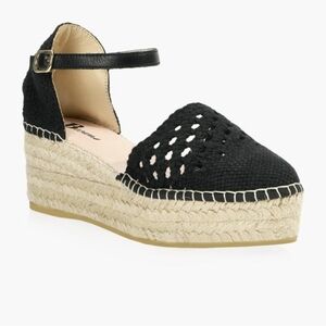 Browns Crochet Espadrille Sandal, black Woven Fabric Jute Platform SZ 11 EU 41